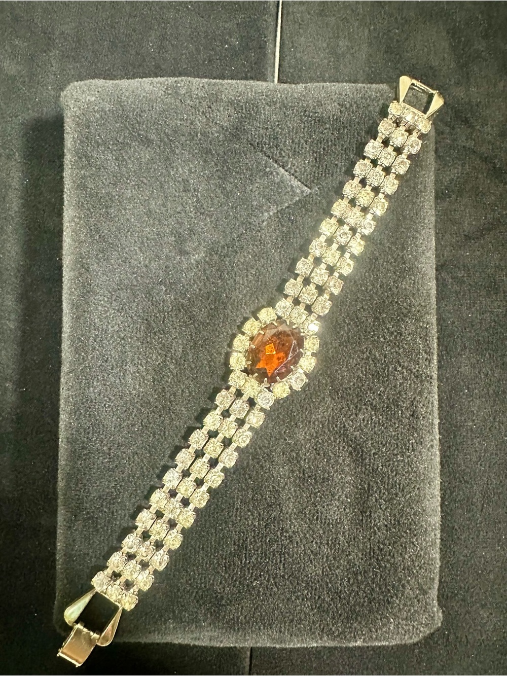 Vtg 1950’s-60’s Amber & Clear Rhinestone Bracelet